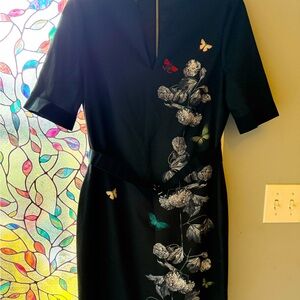 Ted Baker Black Dress with Floral and Butterfly Design